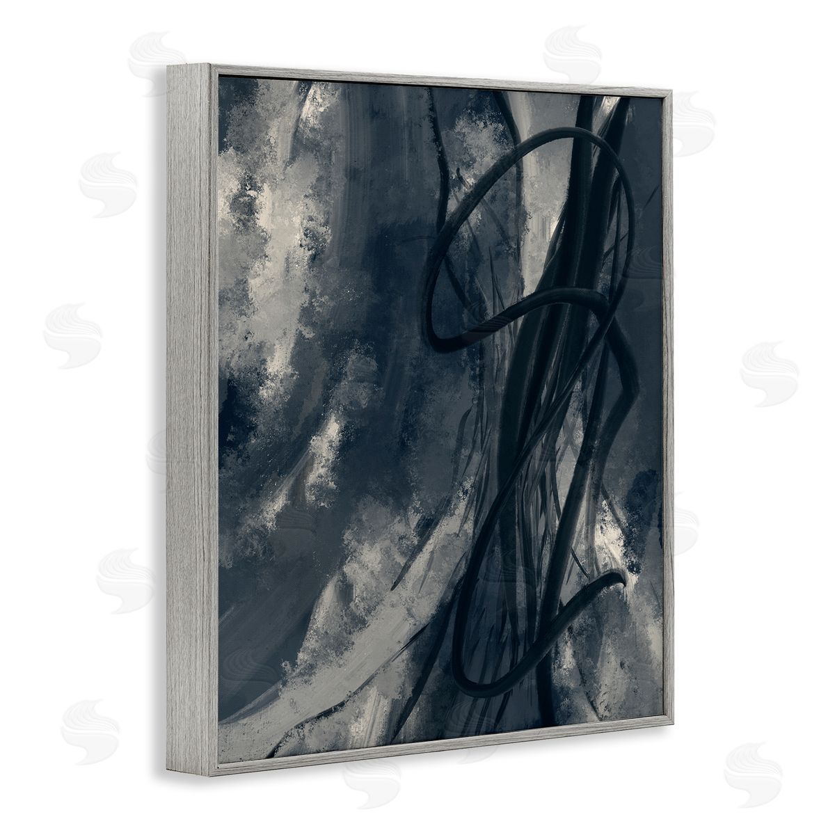 Stupell Studio Shades of Blue Abstract Design Gray Framed Giclee Wall Art