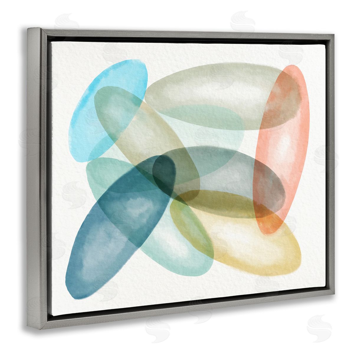 Stupell Studio Colorful Opaque Ovals Abstraction Gray Floater Frame Canvas Art