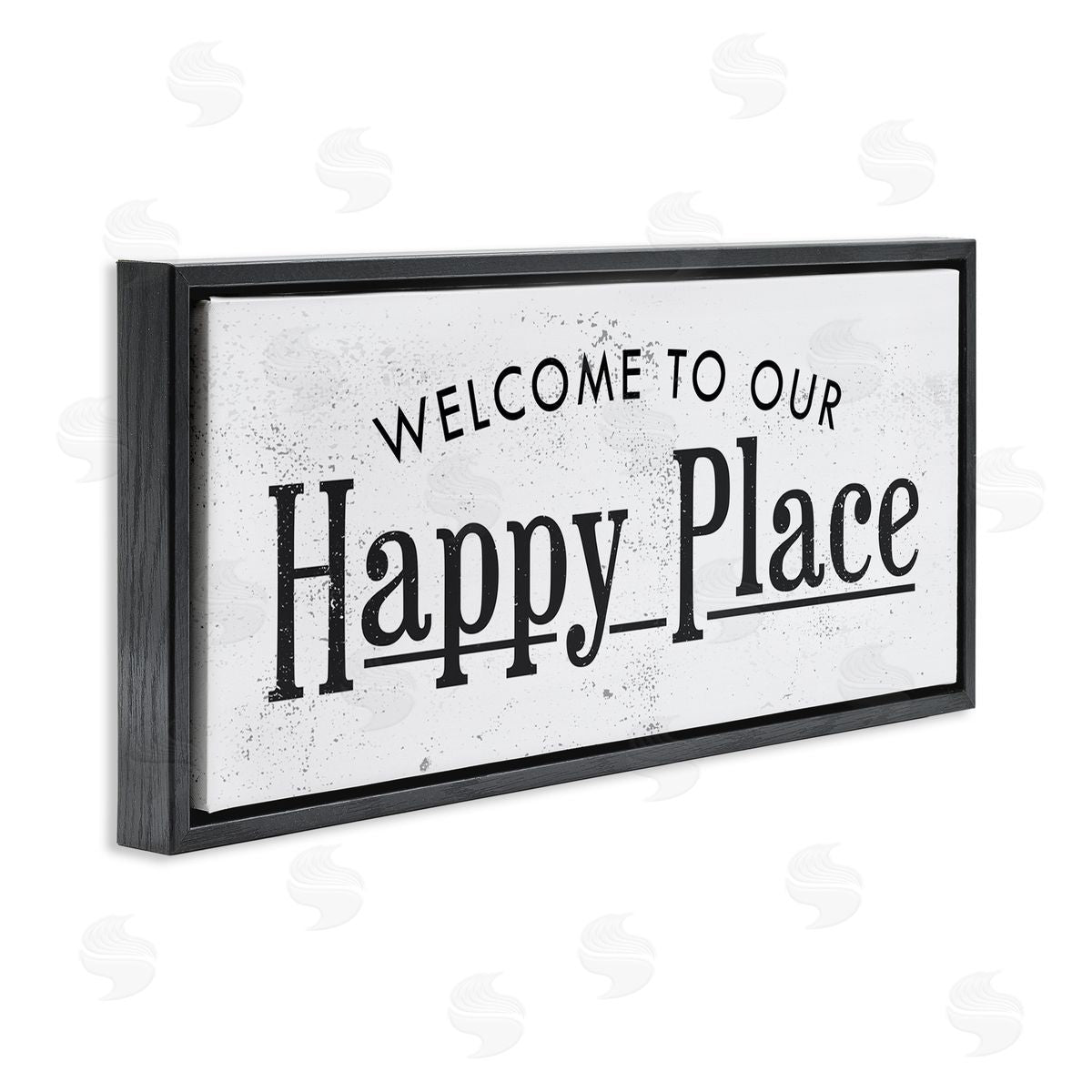 Stupell Studio Welcome to Our Happy Place Design Black Floater Frame Canvas Art