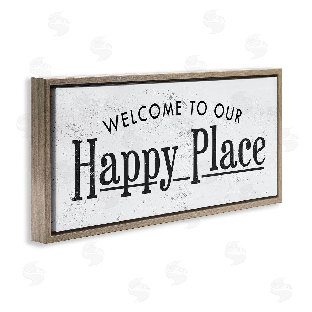Stupell Studio Welcome to Our Happy Place Design Brown Floater Frame Canvas Art