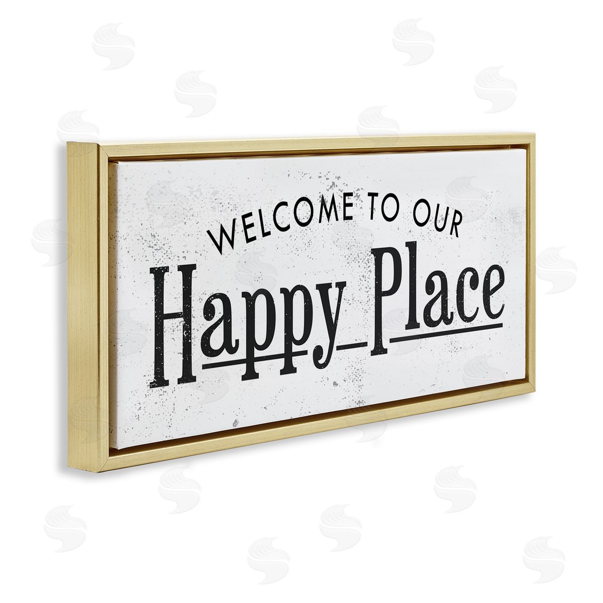 Stupell Studio Welcome to Our Happy Place Design Gold Floater Frame Canvas Art