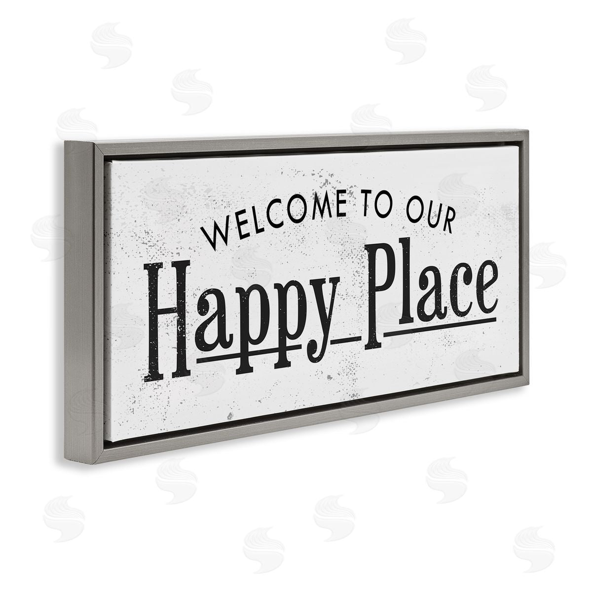 Stupell Studio Welcome to Our Happy Place Design Gray Floater Frame Canvas Art