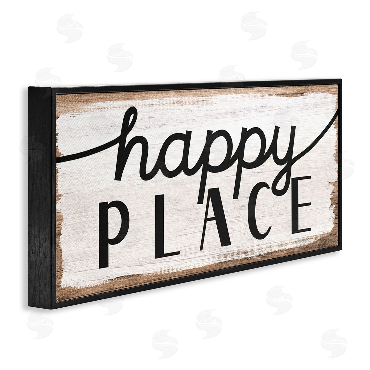 Stupell Studio Rustic Happy Place Distressed Sign Black Framed Giclee Wall Art