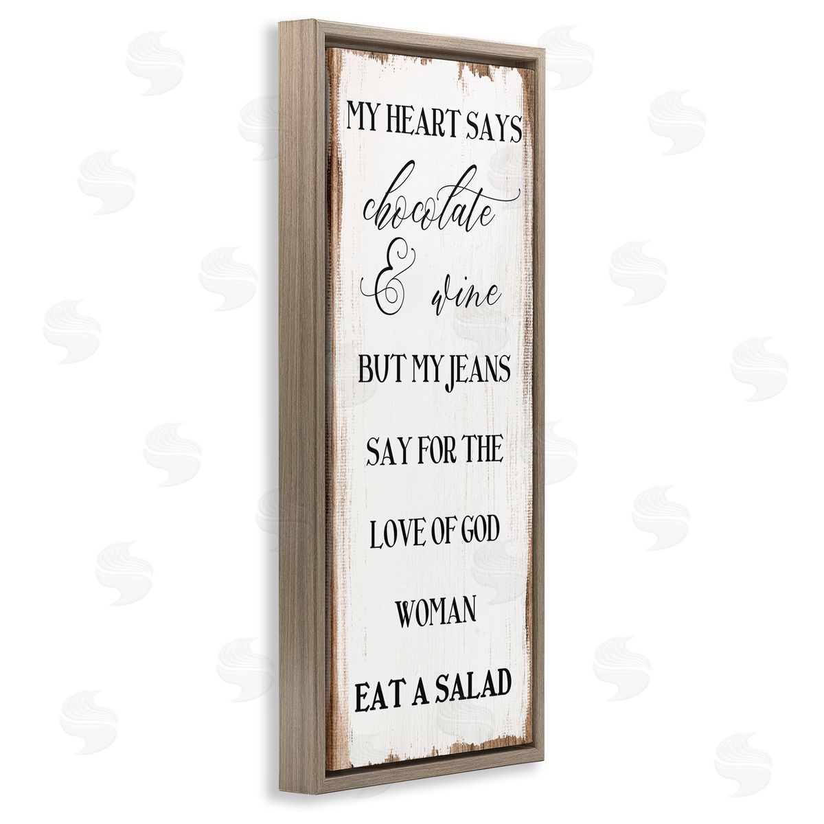 Stupell Studio My Heart Says Chocolate Phrase Painted Wood Pattern Brown Floater Frame Canvas Art