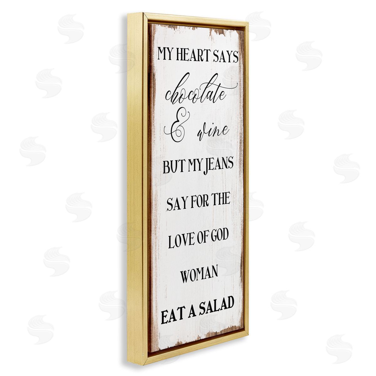 Stupell Studio My Heart Says Chocolate Phrase Painted Wood Pattern Gold Floater Frame Canvas Art