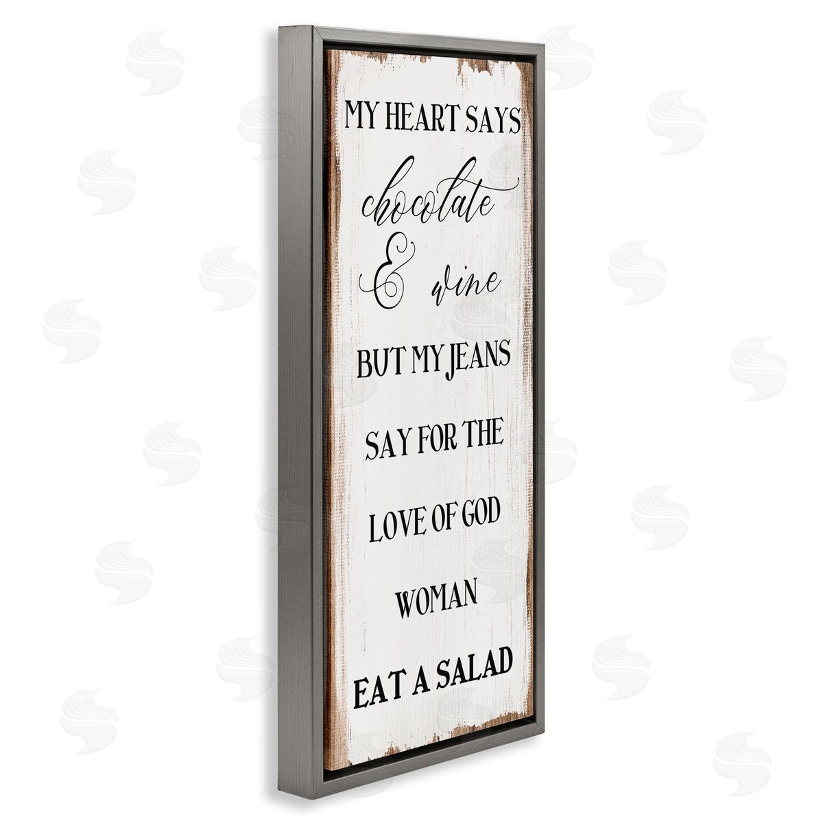 Stupell Studio My Heart Says Chocolate Phrase Painted Wood Pattern Gray Floater Frame Canvas Art