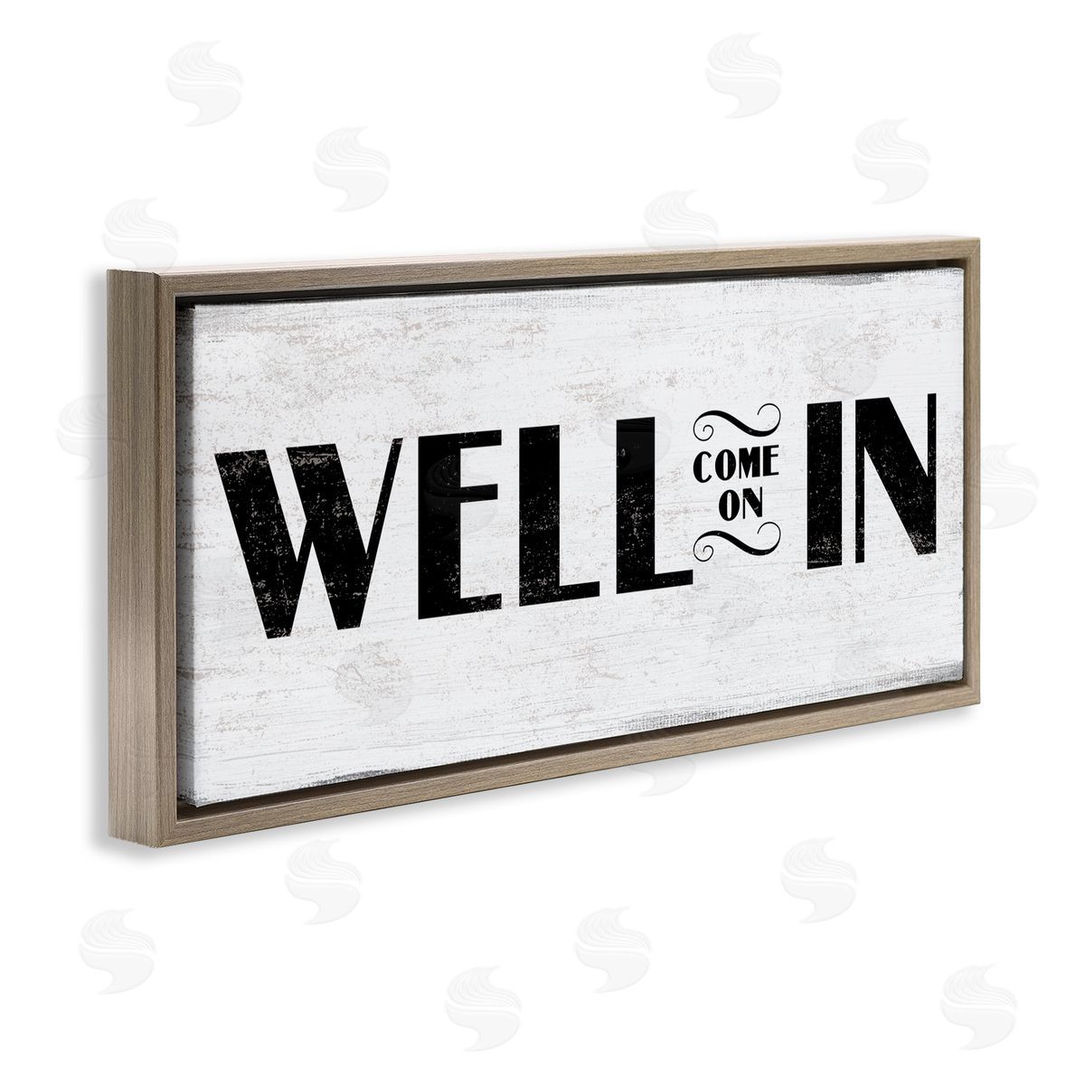 Stupell Studio Well Come On In Rustic Design Brown Floater Frame Canvas Art