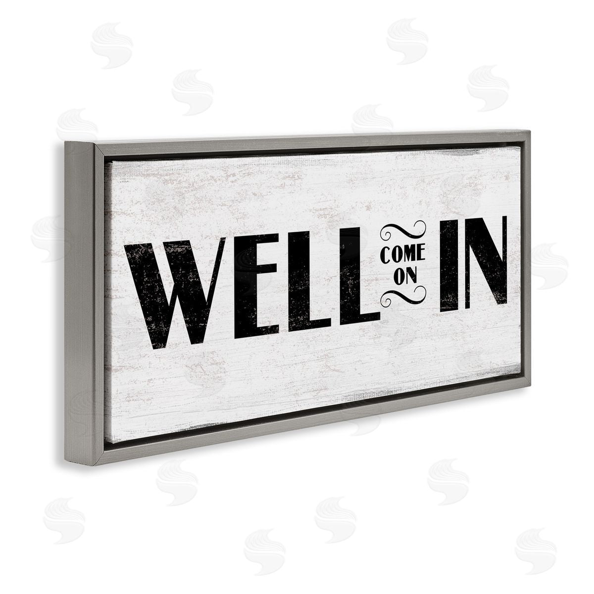 Stupell Studio Well Come On In Rustic Design Gray Floater Frame Canvas Art