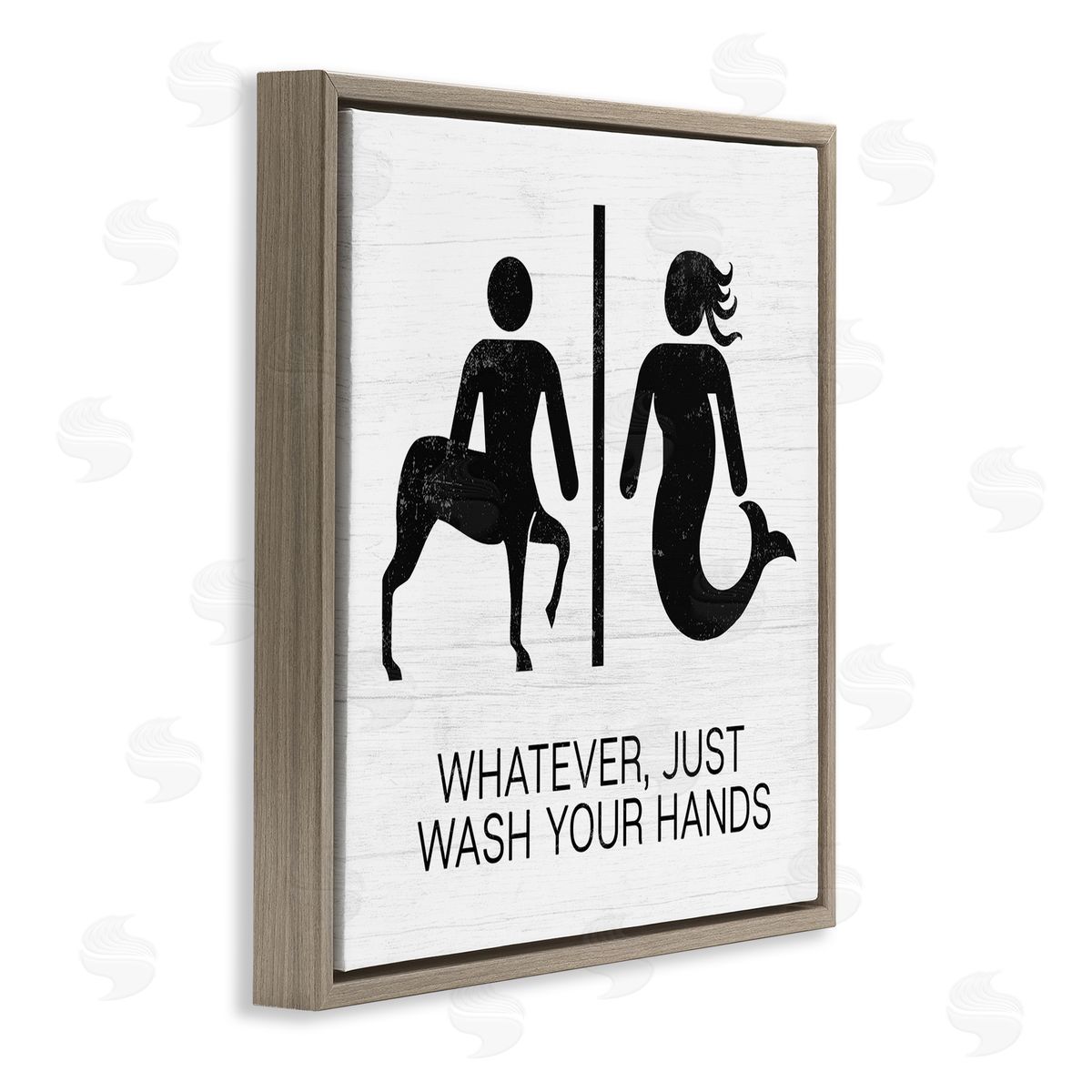 Stupell Studio Wash Your Hands Mythical Centaur Mermaid Brown Floater Frame Canvas Art
