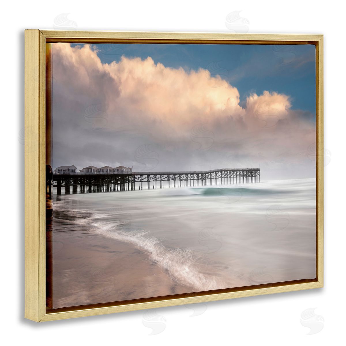 Lee Sie Beach Wharf Nautical Landscape Gold Floater Frame Canvas Art