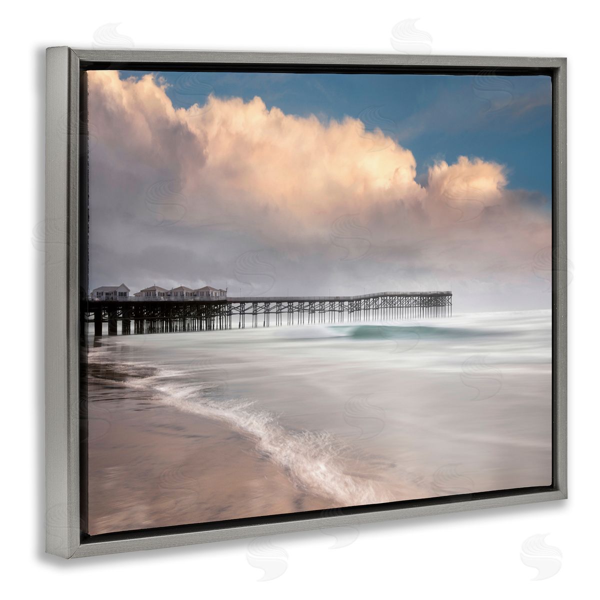 Lee Sie Beach Wharf Nautical Landscape Gray Floater Frame Canvas Art