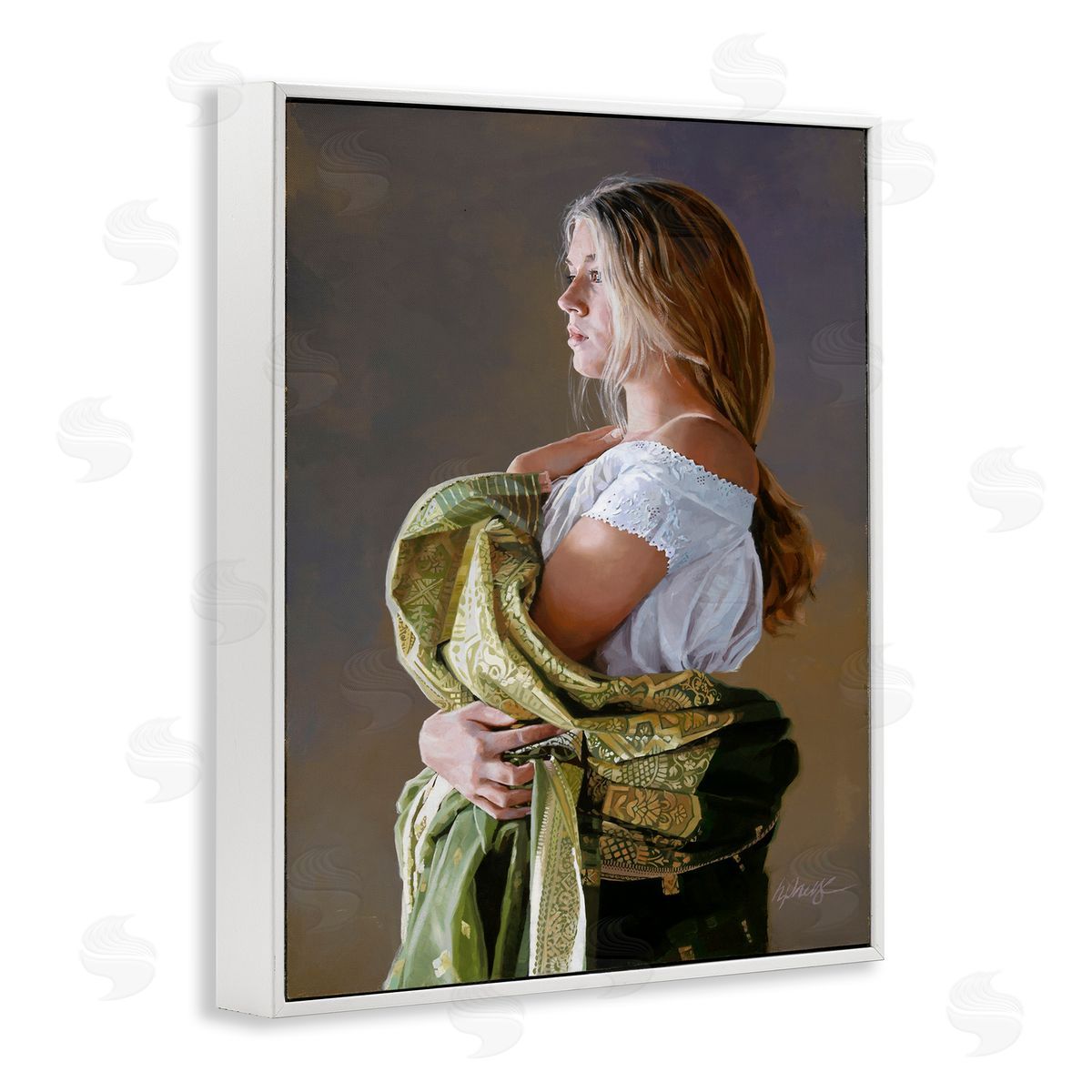 Heide Presse Woman with Intricate Cloth White Framed Giclee Wall Art