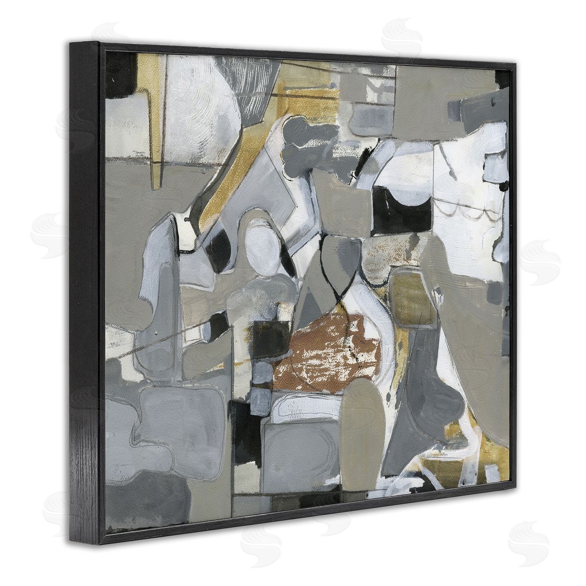 Smith Haynes Grey Brown Linework Abstract Shapes Black Framed Giclee Wall Art