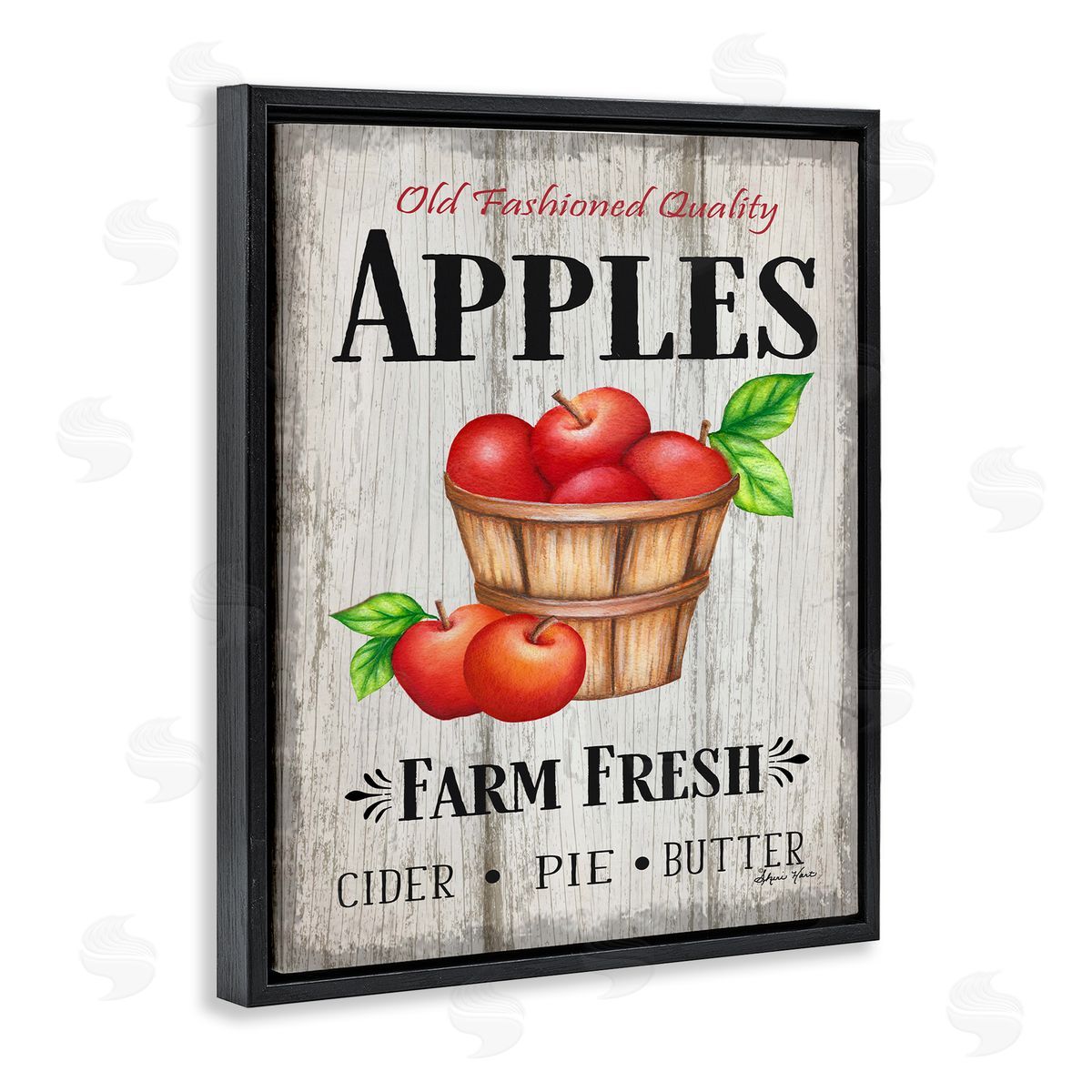 Sheri Hart Rustic Farm Fresh Apple Sign Black Floater Frame Canvas Art