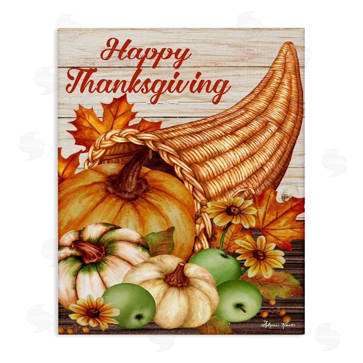 Sheri Hart Happy Thanksgiving Harvest Cornucopia Canvas Wall Art