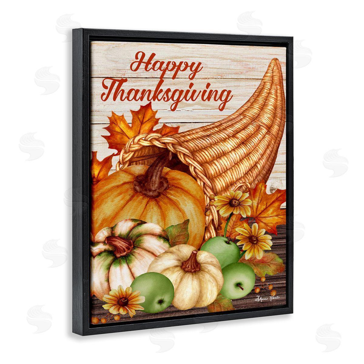 Sheri Hart Happy Thanksgiving Harvest Cornucopia Black Floater Frame Canvas Art