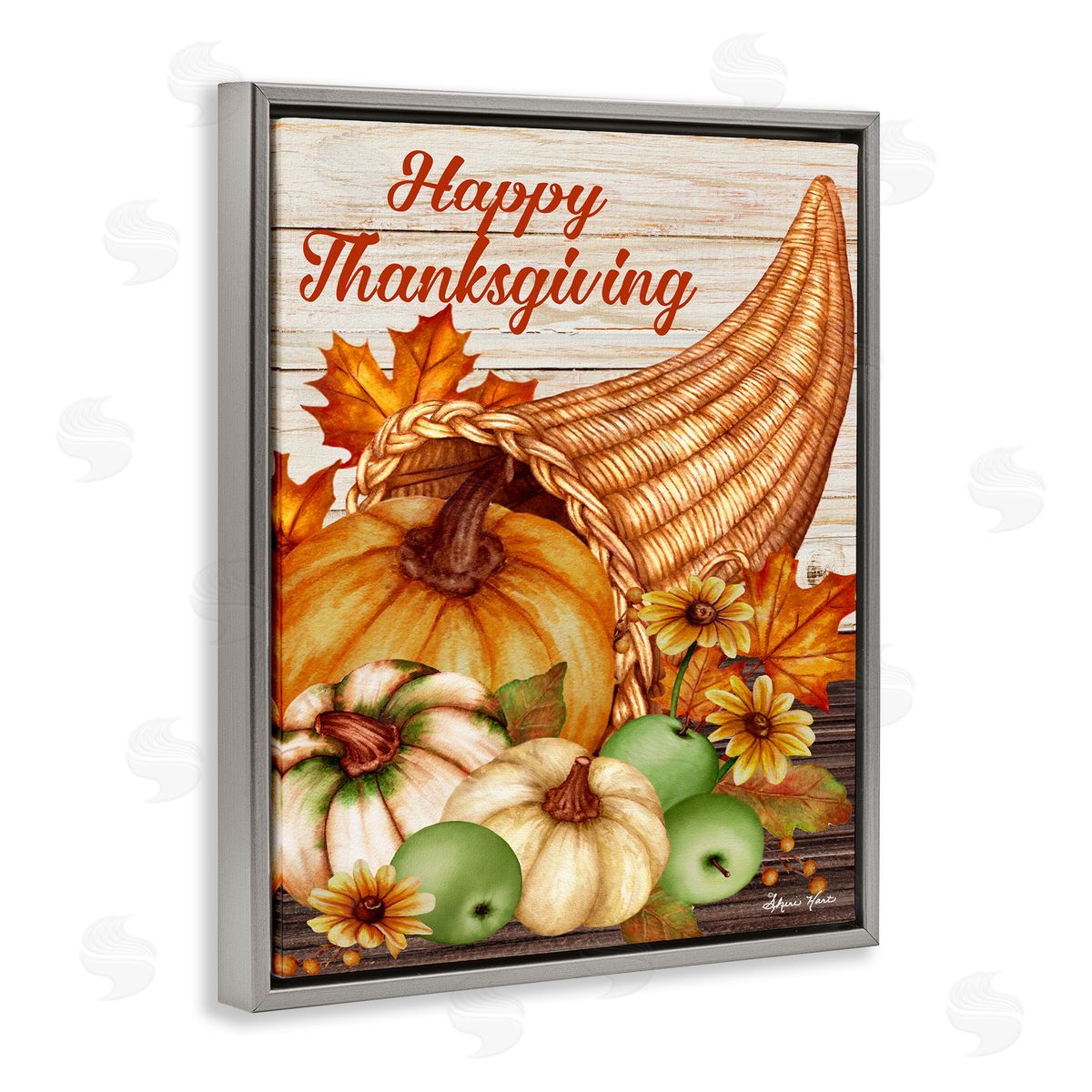 Sheri Hart Happy Thanksgiving Harvest Cornucopia Gray Floater Frame Canvas Art