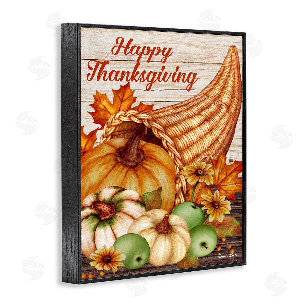 Sheri Hart Happy Thanksgiving Harvest Cornucopia Black Framed Giclee Wall Art