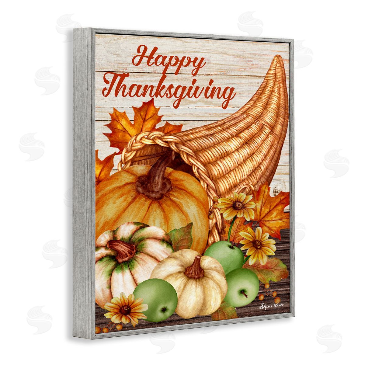 Sheri Hart Happy Thanksgiving Harvest Cornucopia Gray Framed Giclee Wall Art