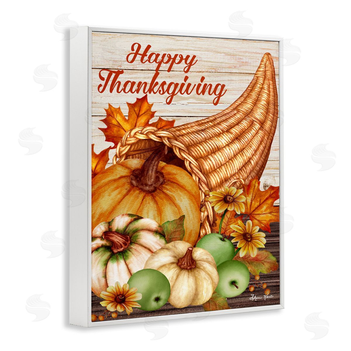 Sheri Hart Happy Thanksgiving Harvest Cornucopia White Framed Giclee Wall Art