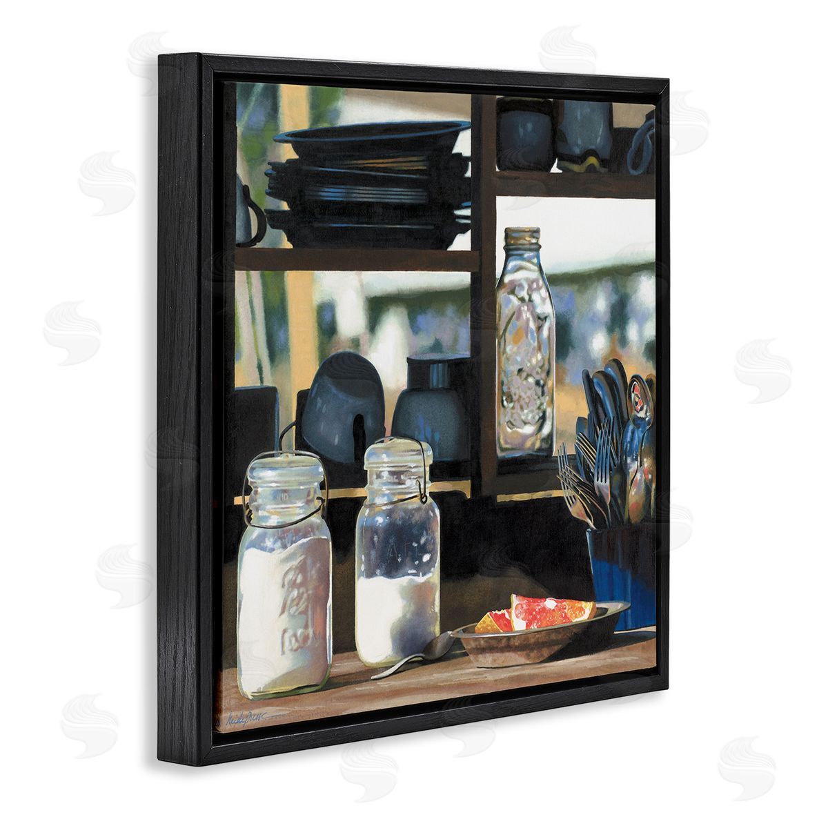 Heide Presse Realistic Kitchen Shelf Painting Black Floater Frame Canvas Art