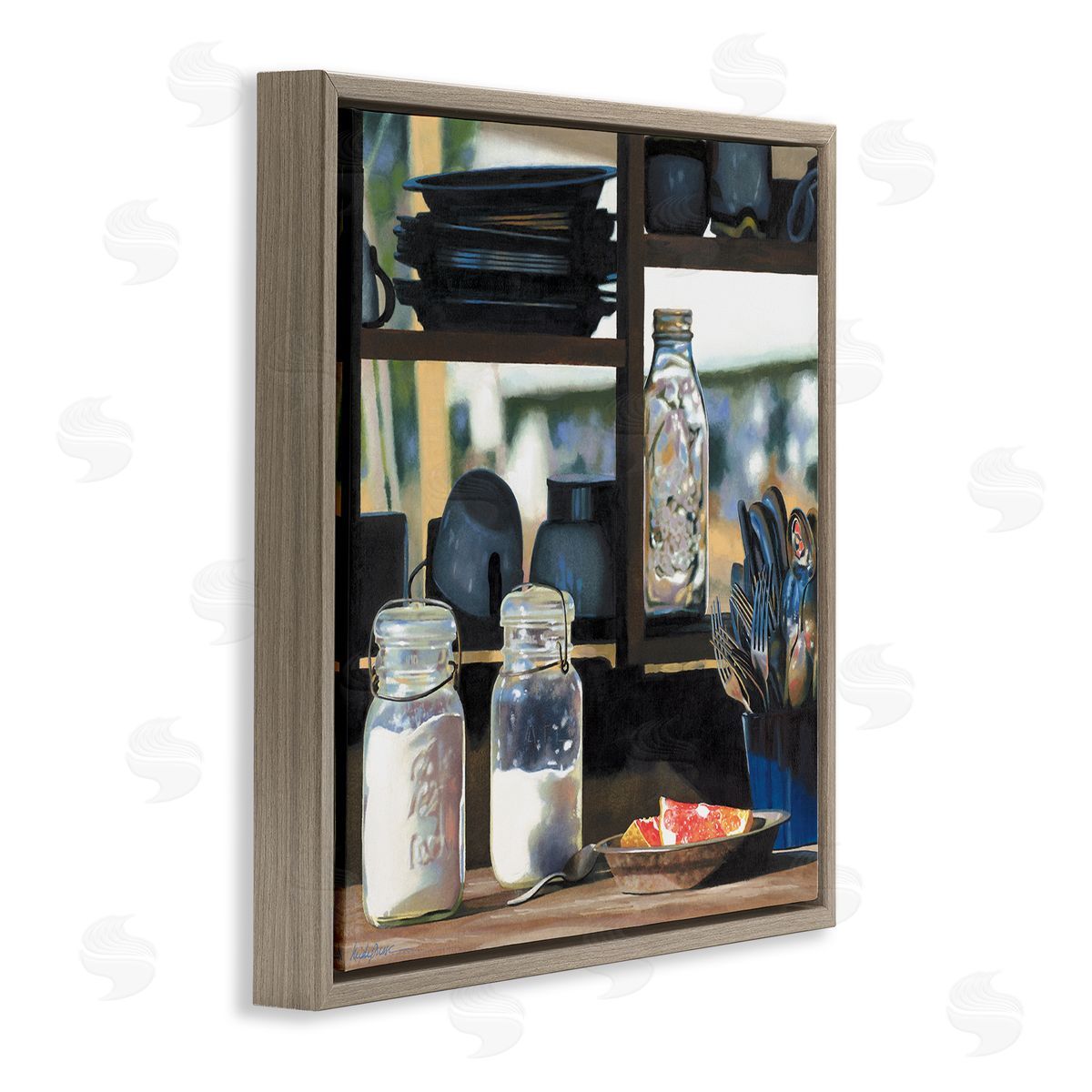 Heide Presse Realistic Kitchen Shelf Painting Brown Floater Frame Canvas Art