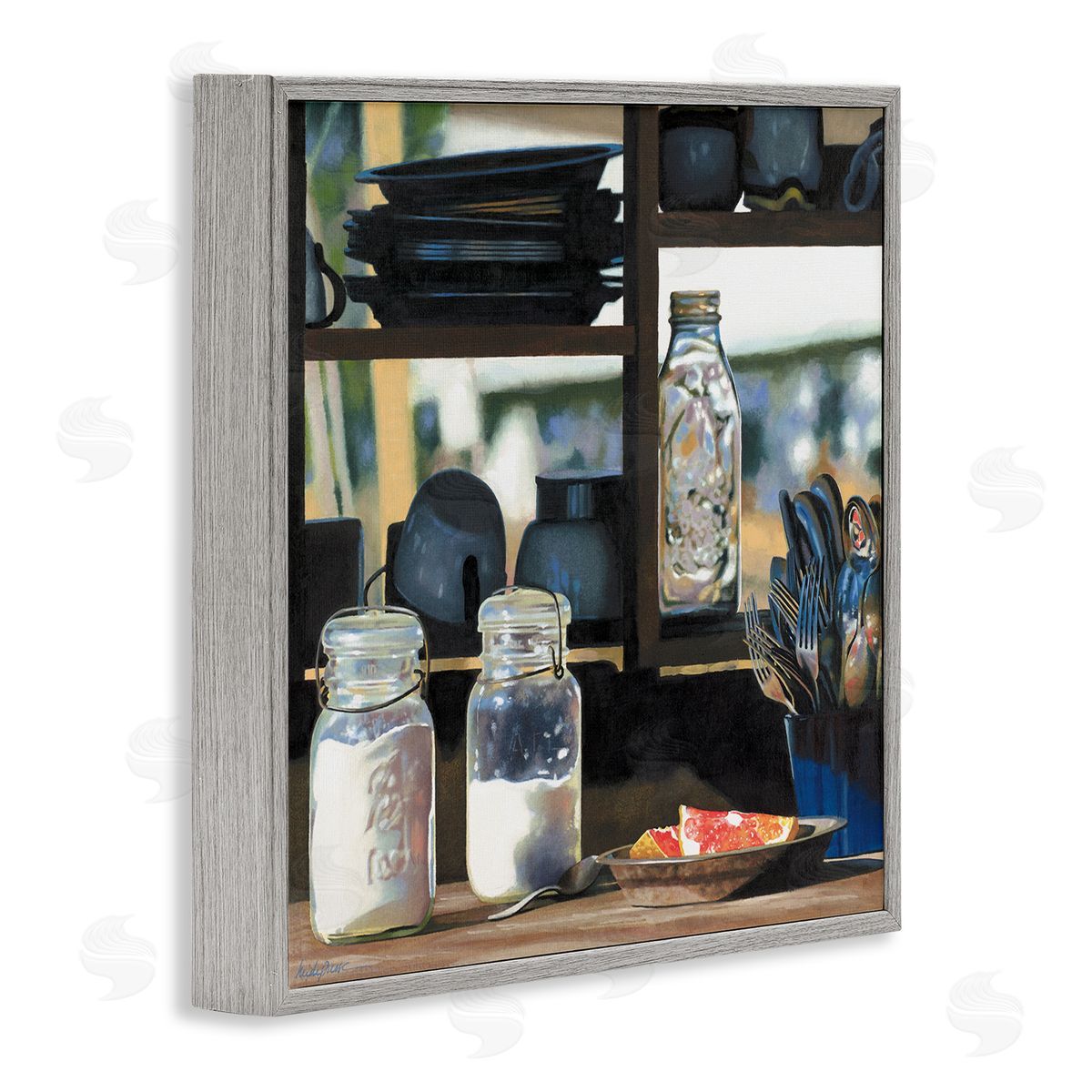 Heide Presse Realistic Kitchen Shelf Painting Gray Framed Giclee Wall Art