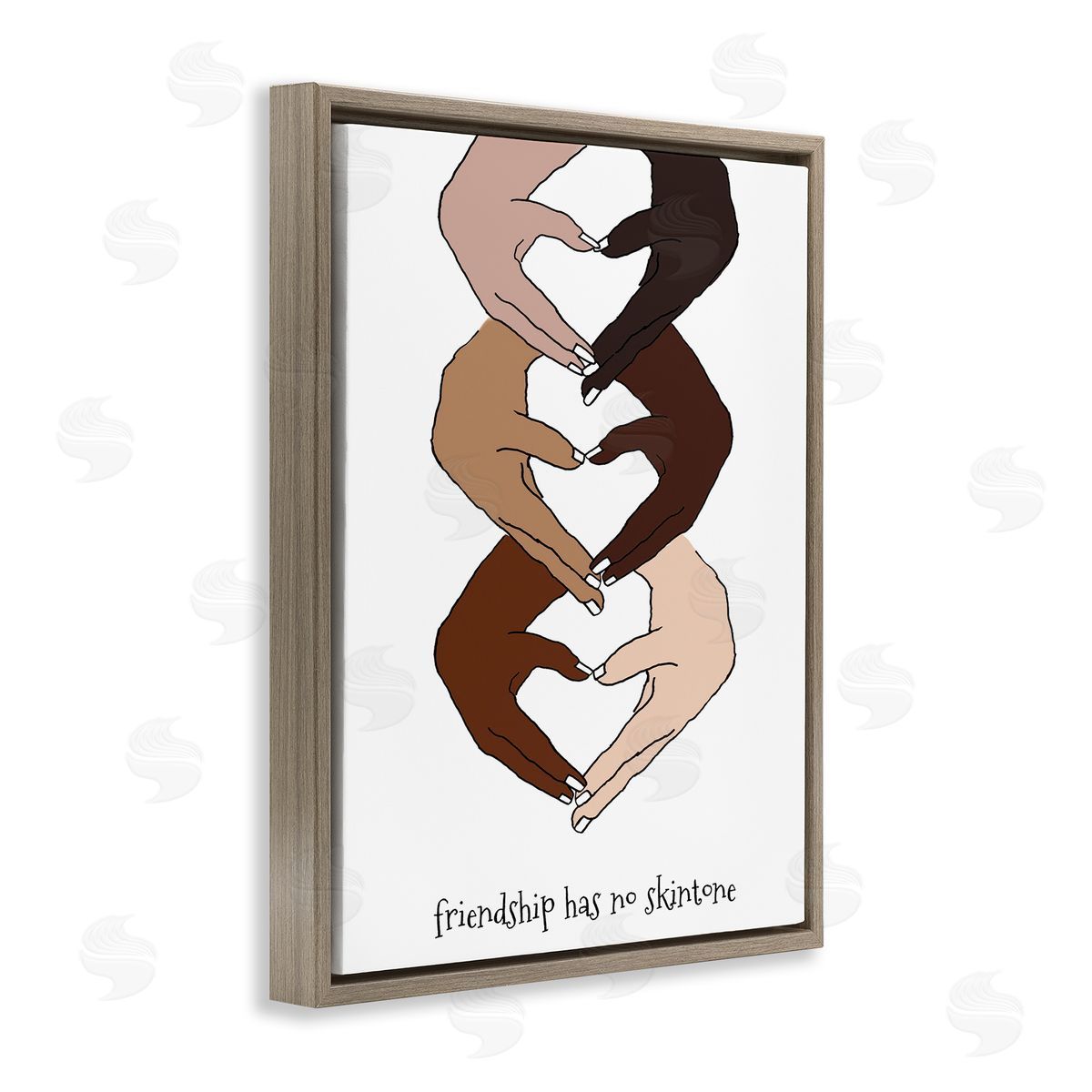 Lanie Loreth Friendship Diverse Hands Heart Pose  Brown Floater Frame Canvas Art