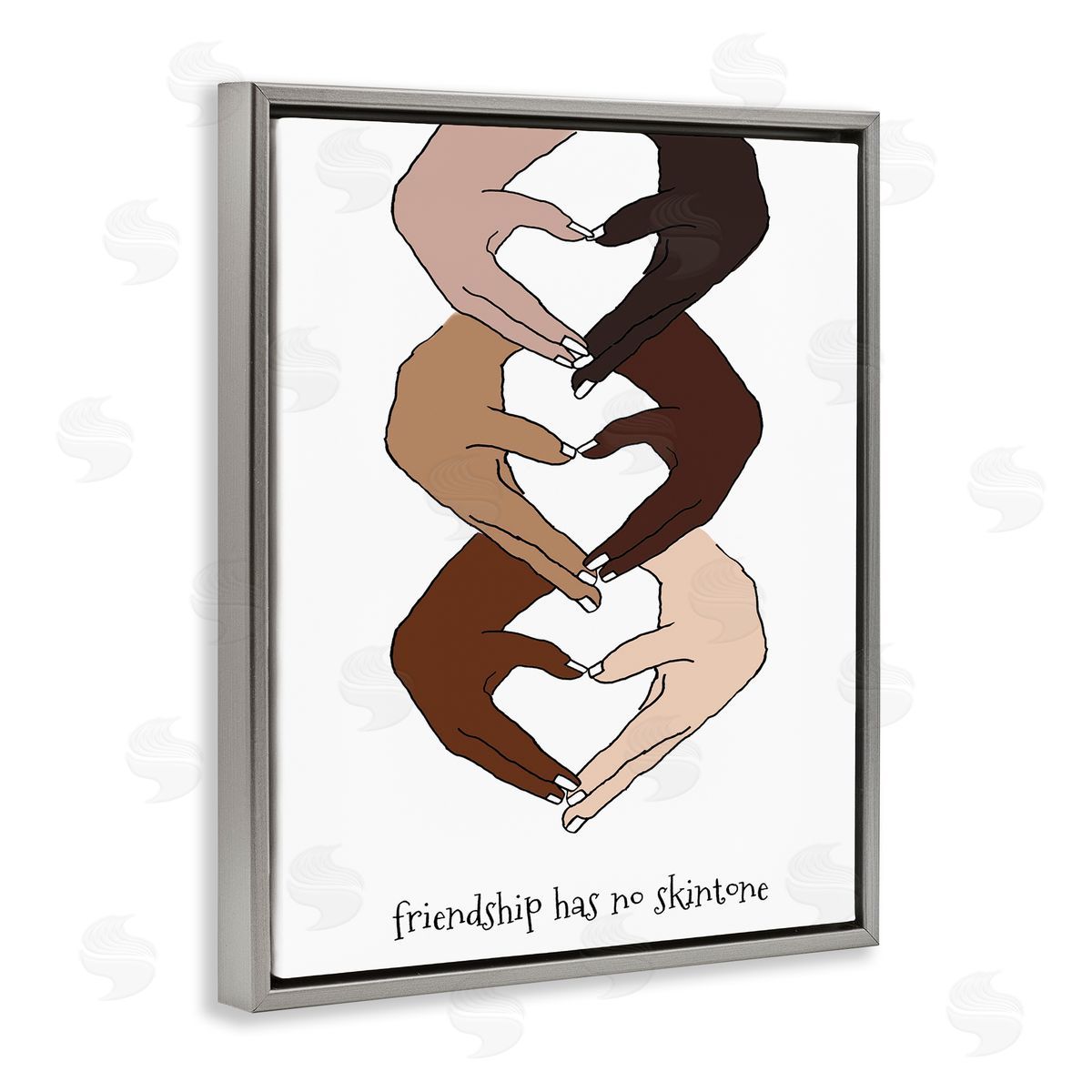 Lanie Loreth Friendship Diverse Hands Heart Pose  Gray Floater Frame Canvas Art