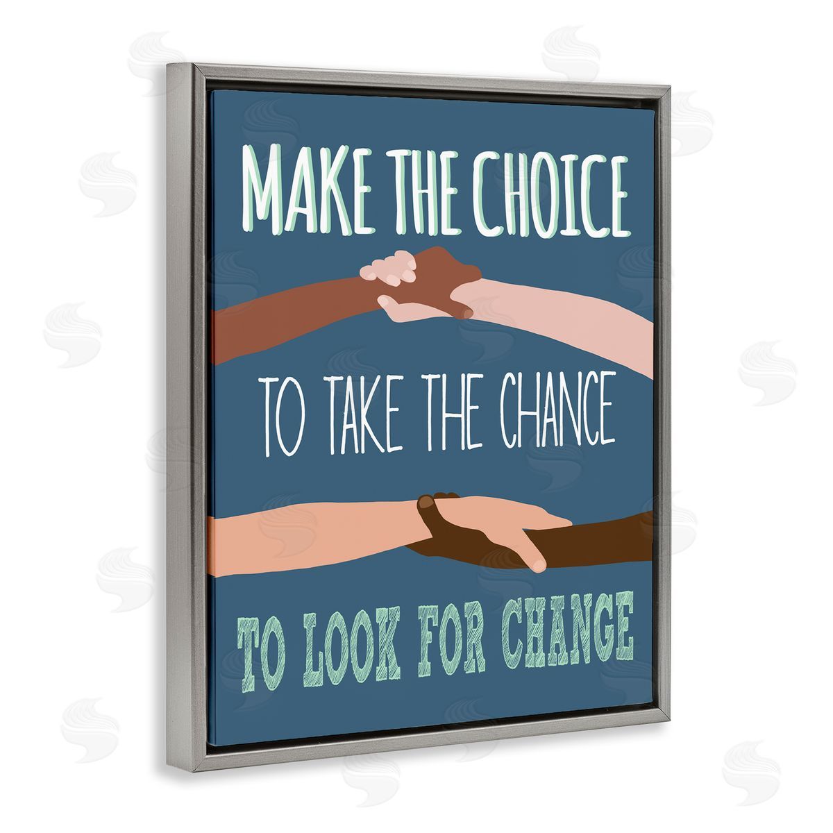Jen Bucheli Look For Change Diverse Hand Holding Gray Floater Frame Canvas Art