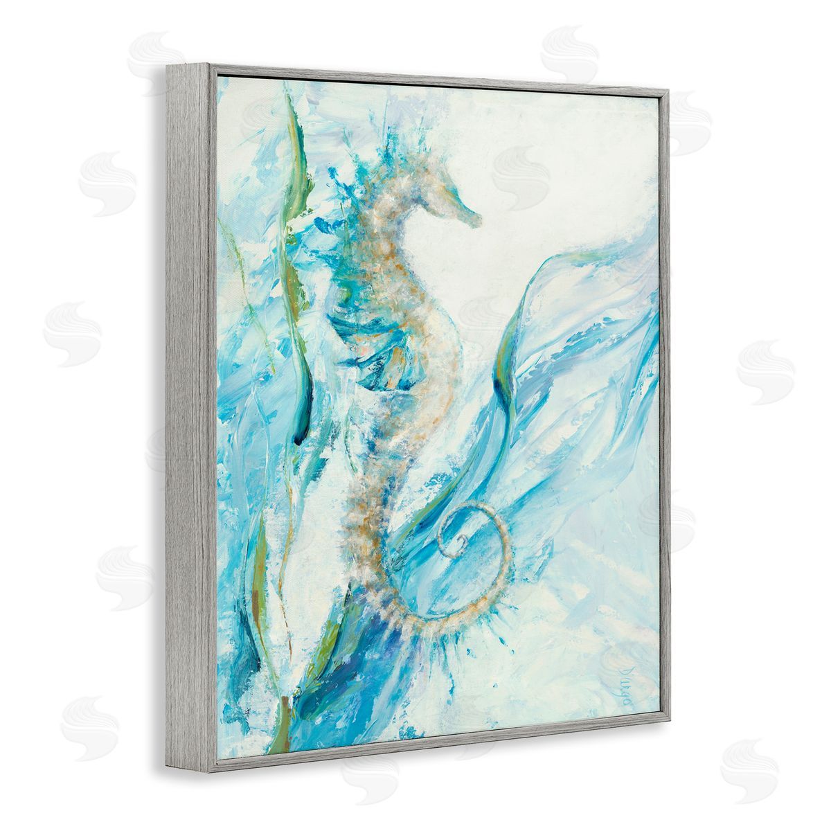 Dina D'Argo Nautical Seahorse Blue Ocean Gray Framed Giclee Wall Art