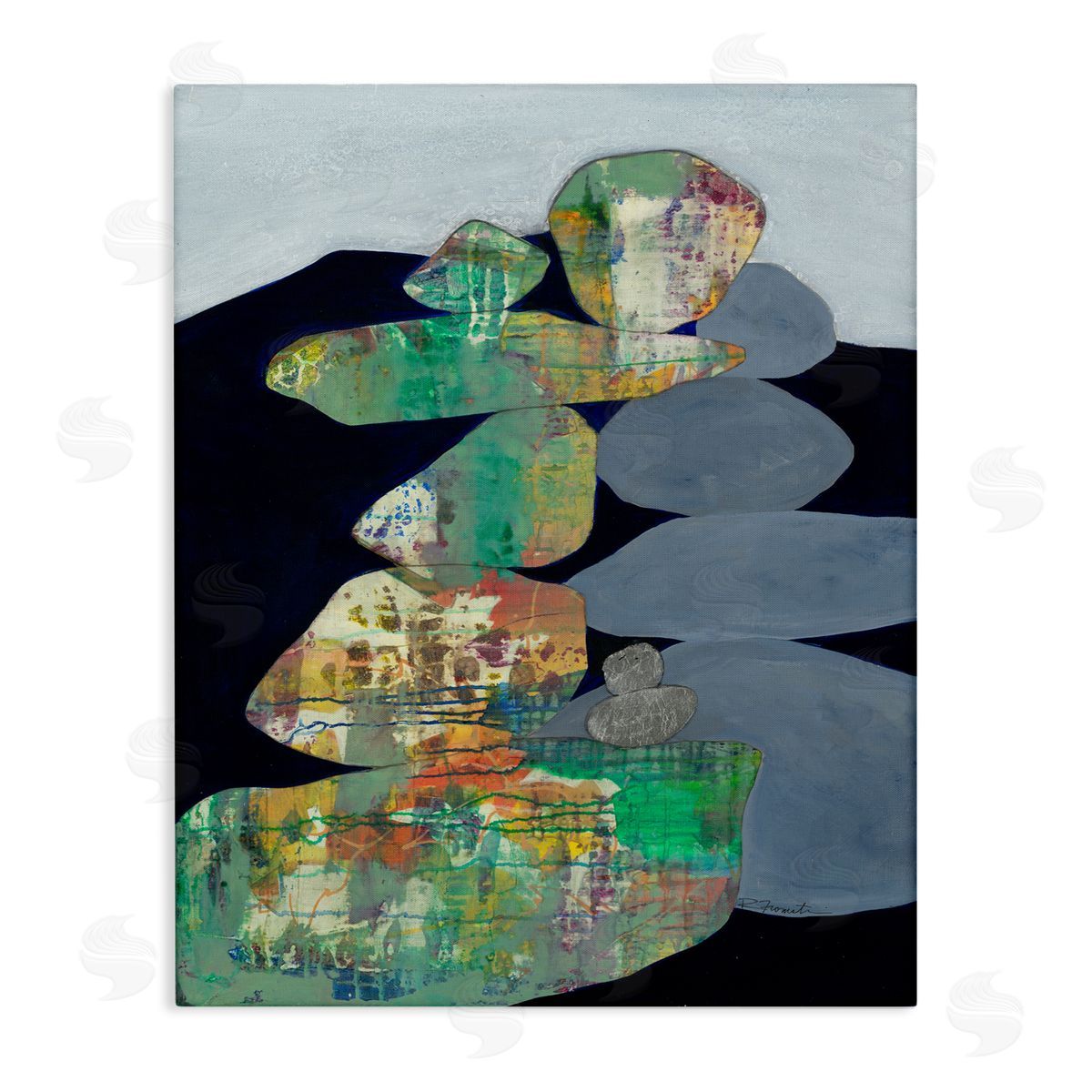 Ruth Fromstein Stacked Rocks Abstract Blue Green Canvas Wall Art