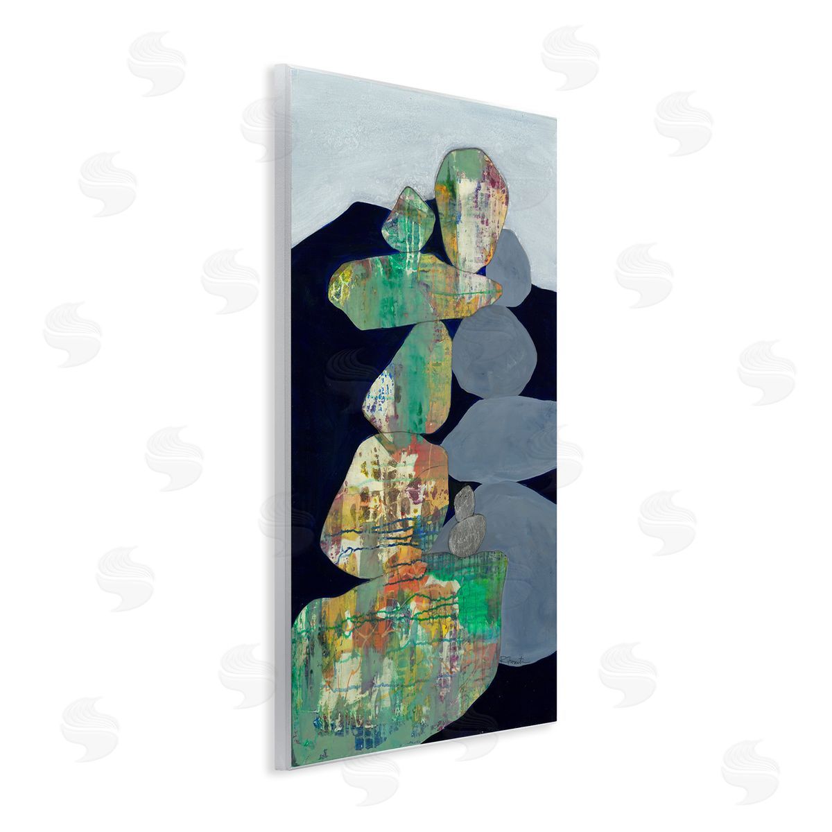 Ruth Fromstein Stacked Rocks Abstract Blue Green Wall Plaque Art