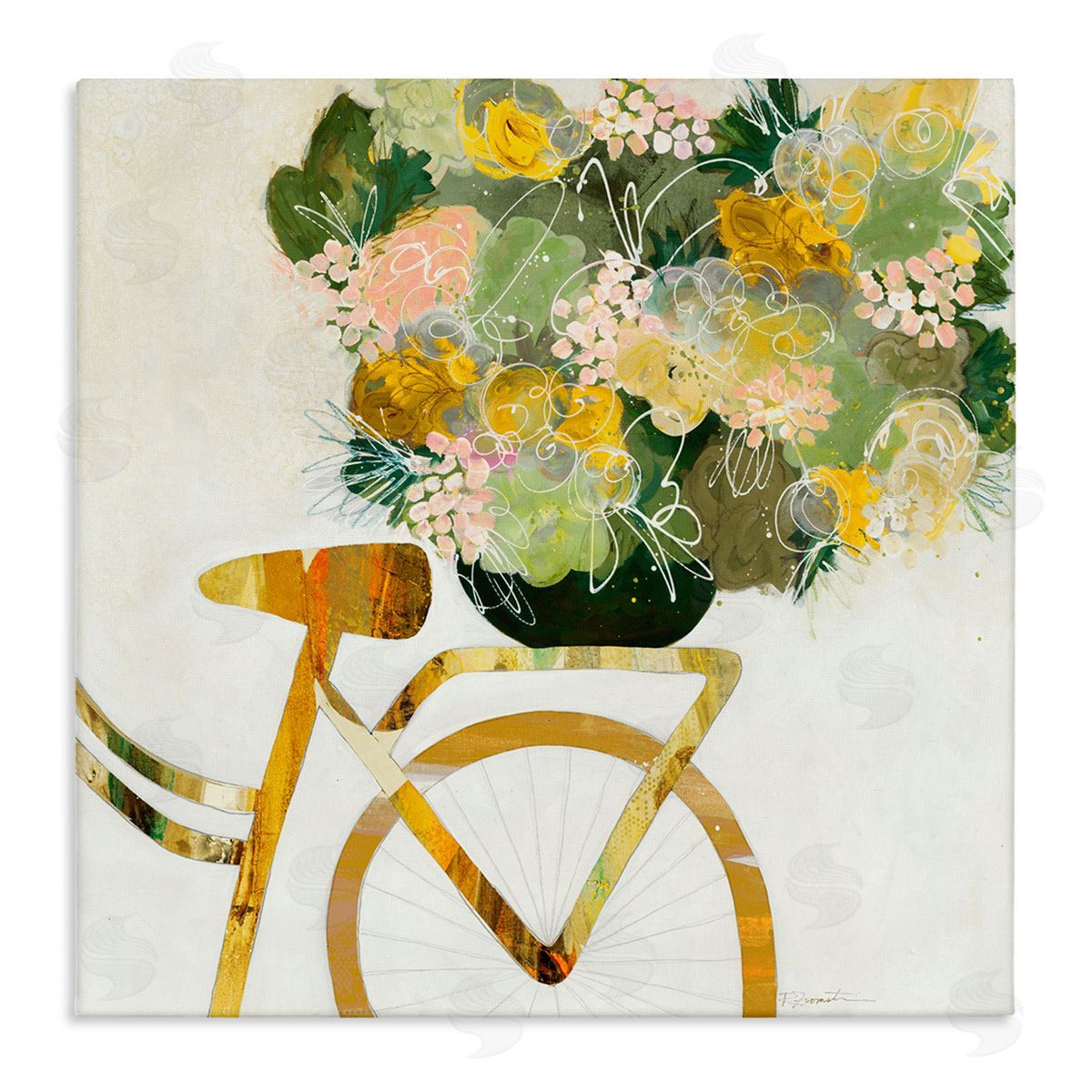 Ruth Fromstein Yellow Floral Bouquet on Bicycle Canvas Wall Art
