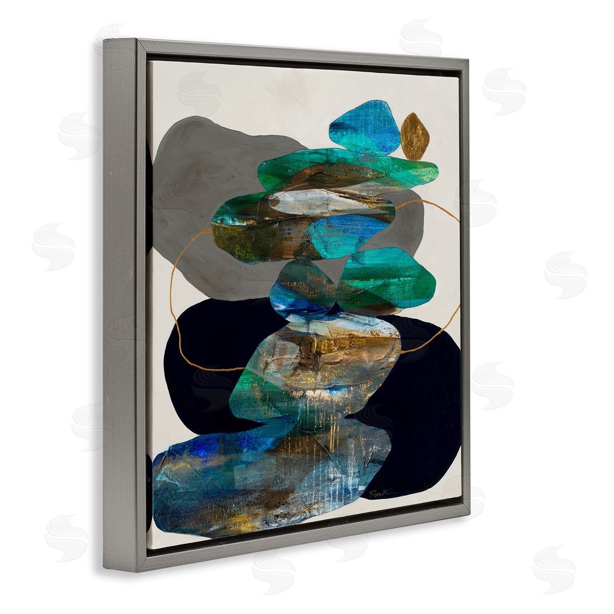 Ruth Fromstein Organic Rock Shapes Pattern Blue Gray Floater Frame Canvas Art