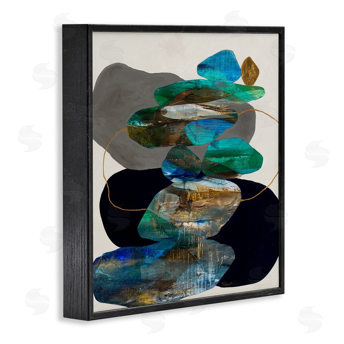 Ruth Fromstein Organic Rock Shapes Pattern Blue Black Framed Giclee Wall Art