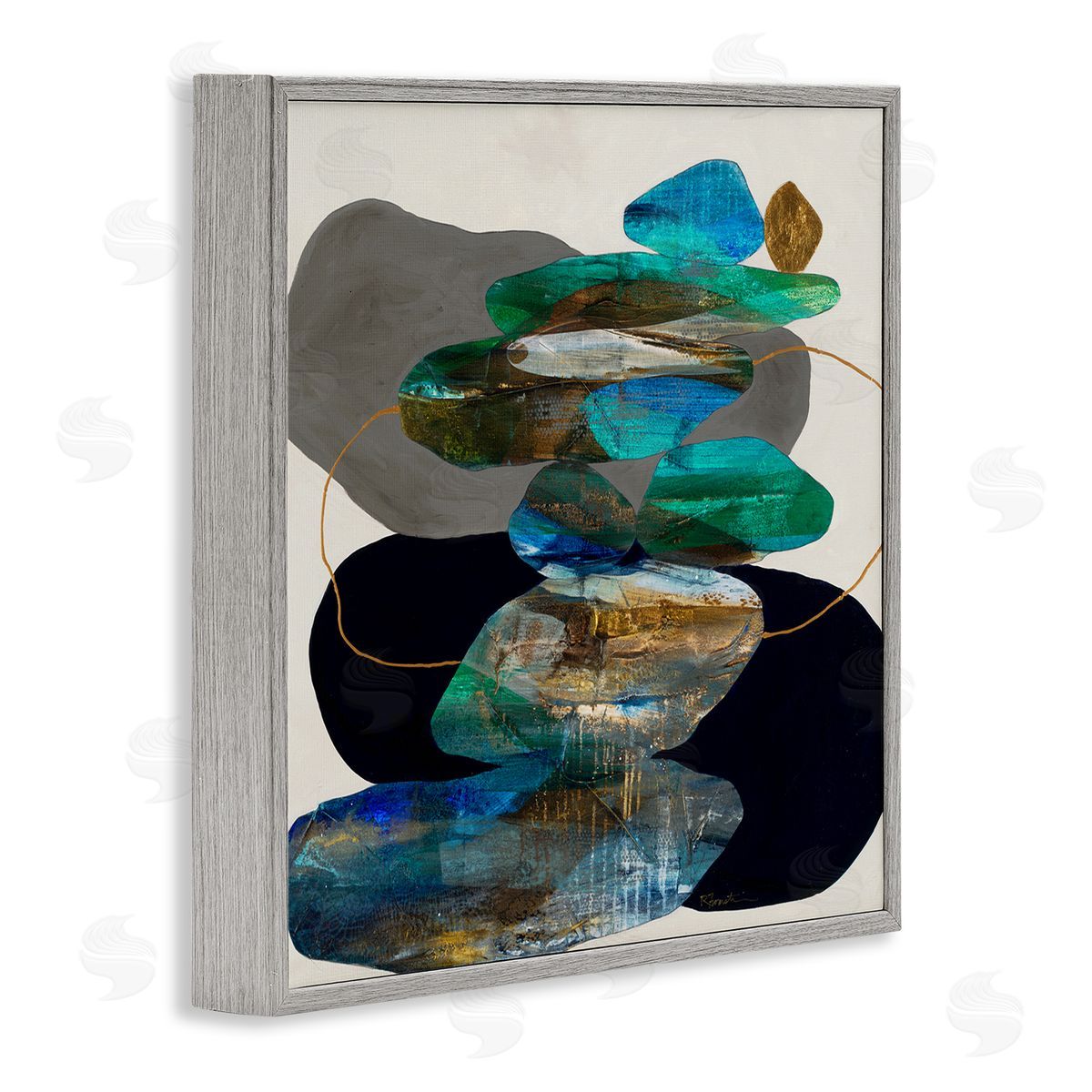 Ruth Fromstein Organic Rock Shapes Pattern Blue Gray Framed Giclee Wall Art