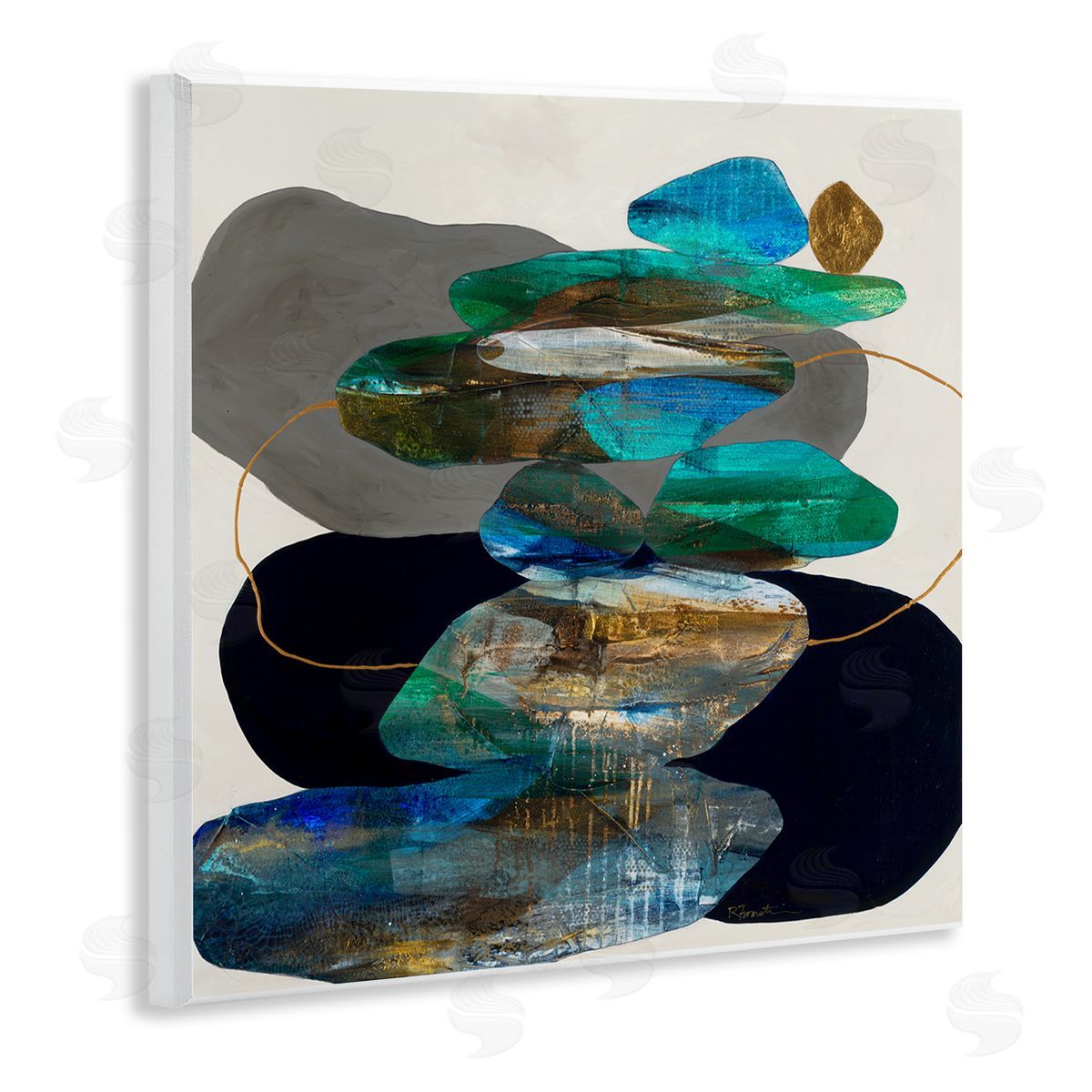 Ruth Fromstein Organic Rock Shapes Pattern Blue Wall Plaque Art