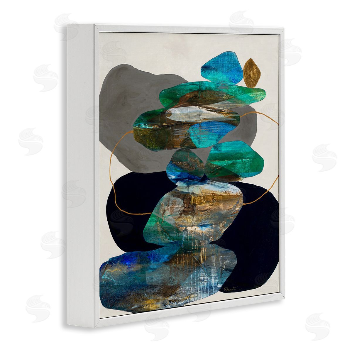 Ruth Fromstein Organic Rock Shapes Pattern Blue White Framed Giclee Wall Art