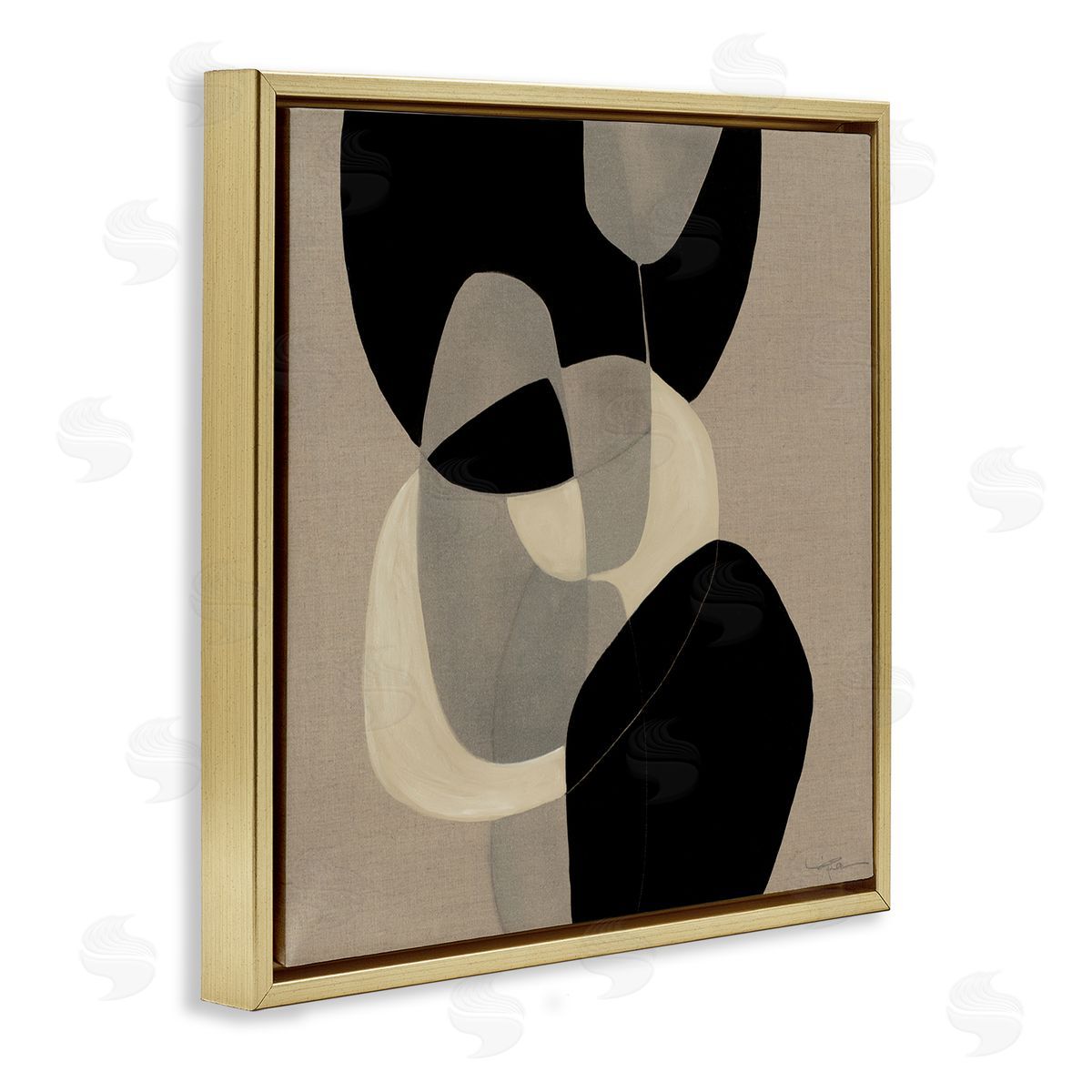 Kippi Leonard Neutral Shapes Abstract Brown Black Gold Floater Frame Canvas Art