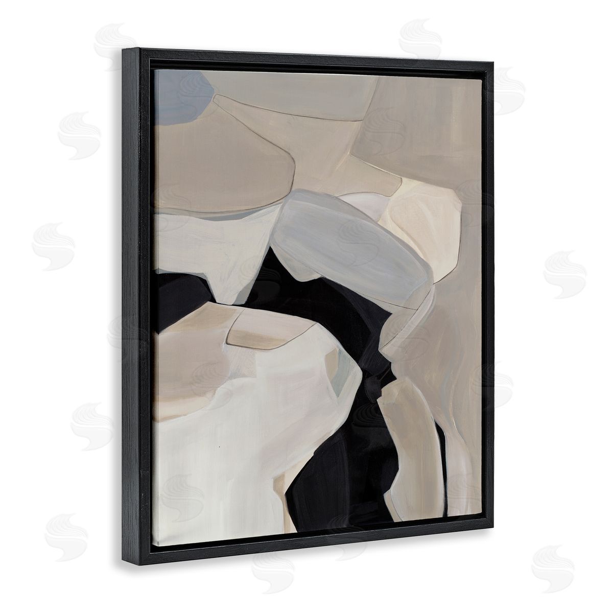 Kippi Leonard Rounded Curves Abstract Beige Black Black Floater Frame Canvas Art