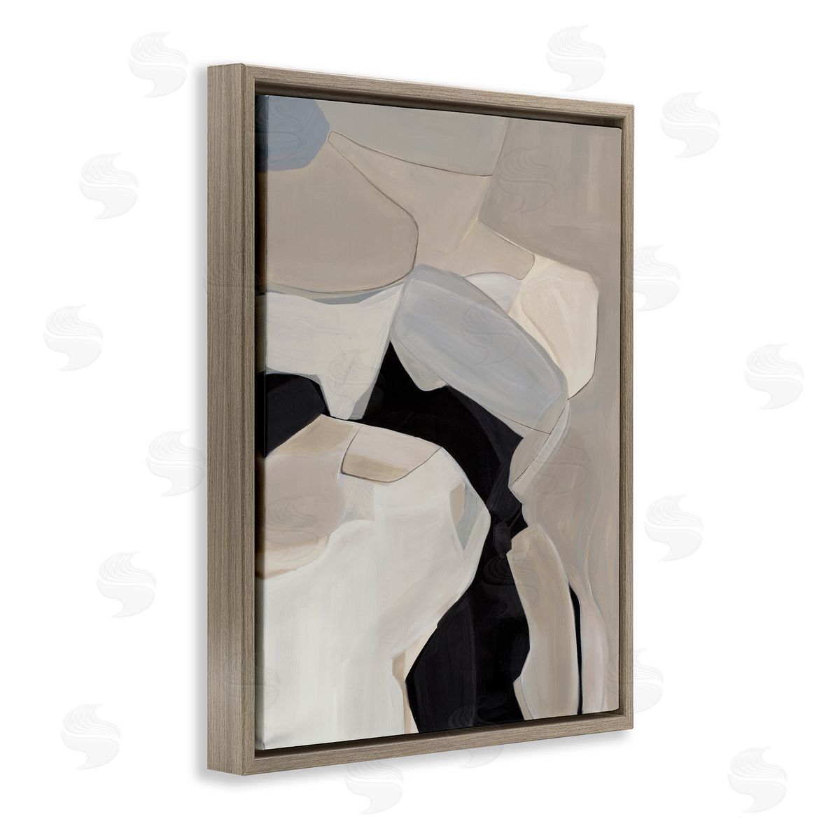 Kippi Leonard Rounded Curves Abstract Beige Black Brown Floater Frame Canvas Art