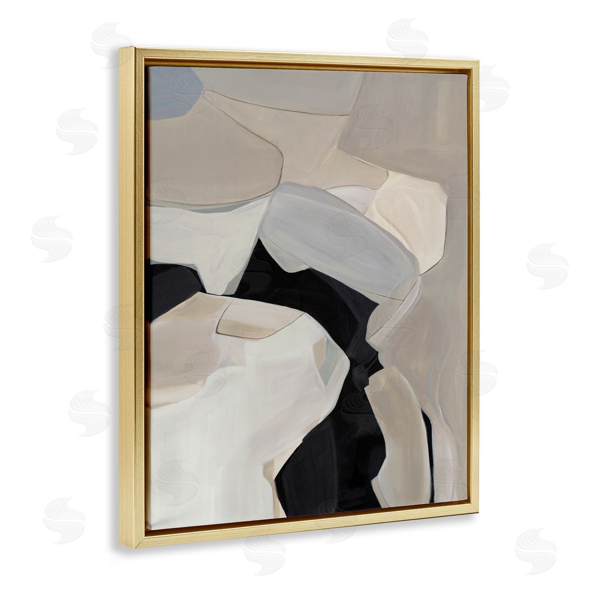 Kippi Leonard Rounded Curves Abstract Beige Black Gold Floater Frame Canvas Art
