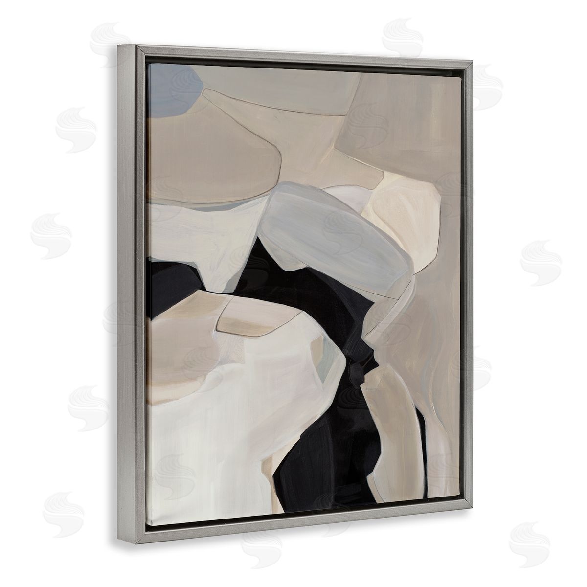 Kippi Leonard Rounded Curves Abstract Beige Black Gray Floater Frame Canvas Art