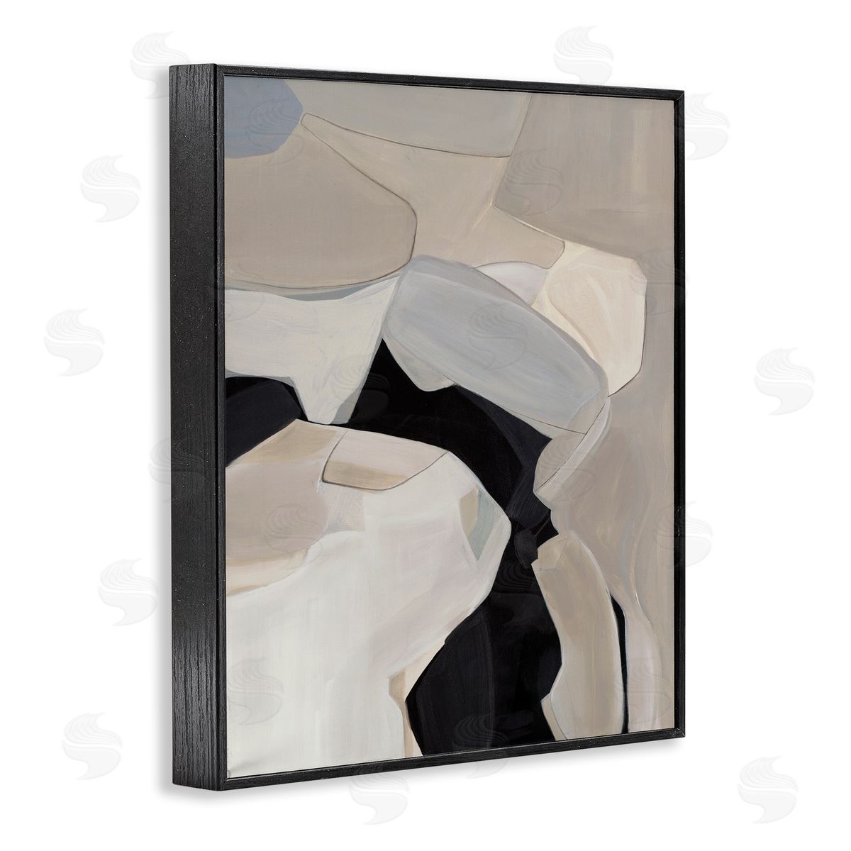 Kippi Leonard Rounded Curves Abstract Beige Black Black Framed Giclee Wall Art