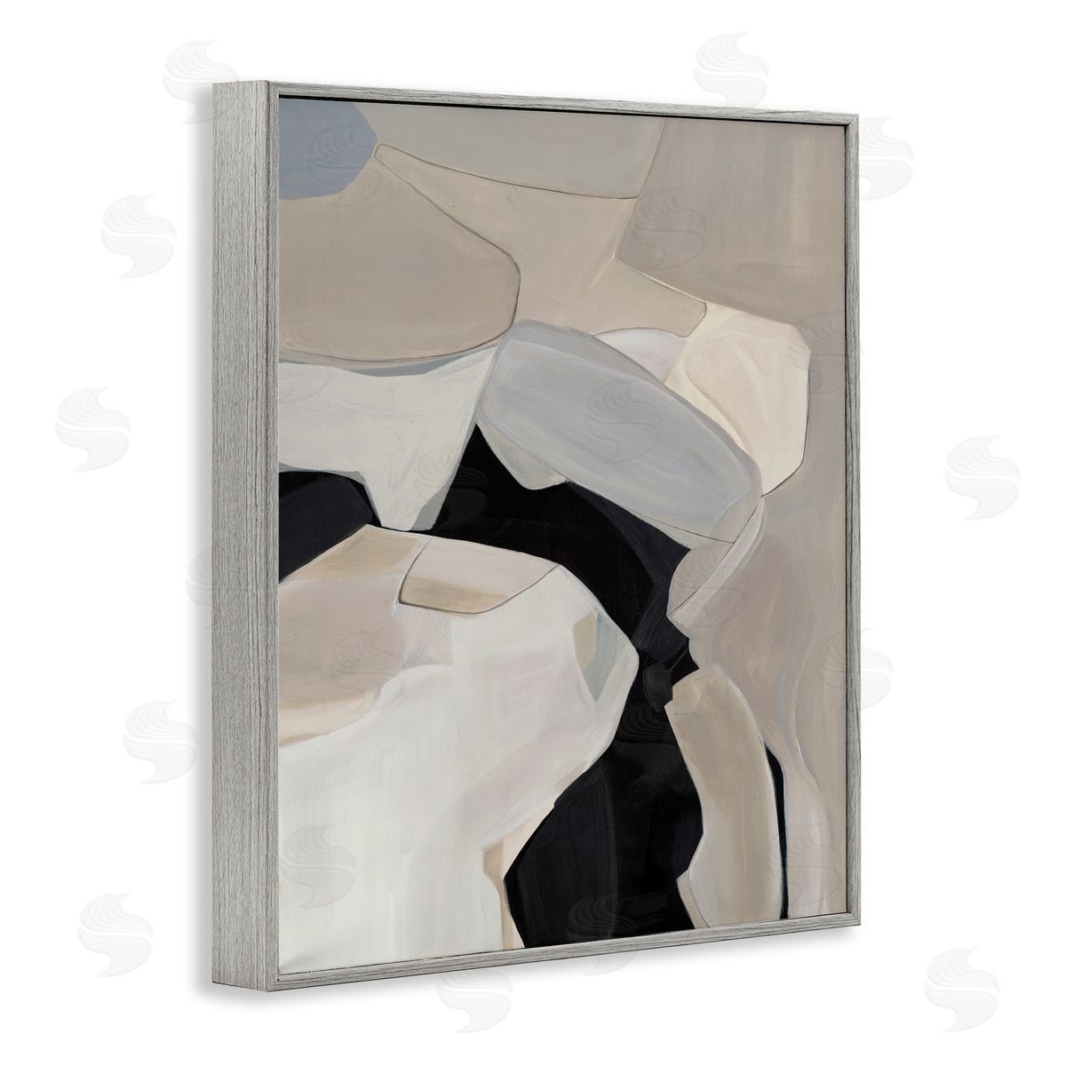 Kippi Leonard Rounded Curves Abstract Beige Black Gray Framed Giclee Wall Art