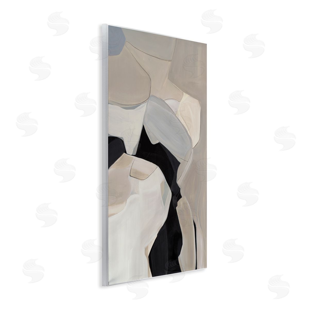 Kippi Leonard Rounded Curves Abstract Beige Black Wall Plaque Art