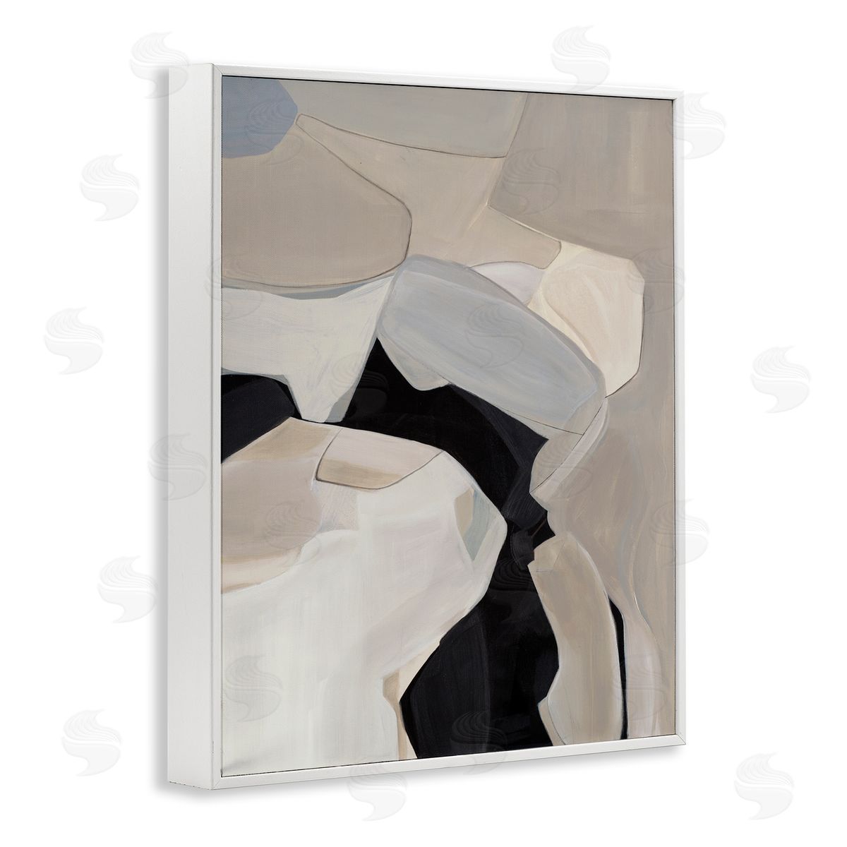 Kippi Leonard Rounded Curves Abstract Beige Black White Framed Giclee Wall Art