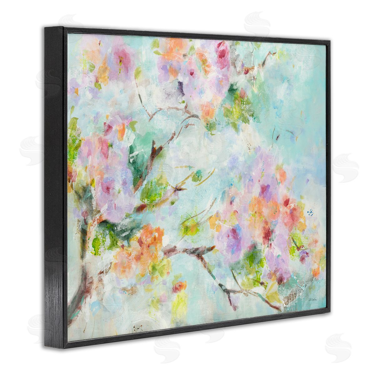 Jill Martin Soft Floral Branch Pink Flowers Black Framed Giclee Wall Art
