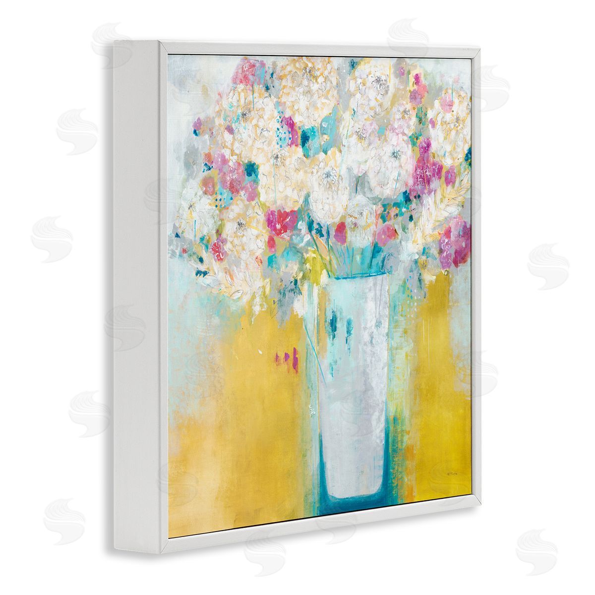 Jill Martin Vibrant Carnations Yellow Abstract Florals White Framed Giclee Wall Art